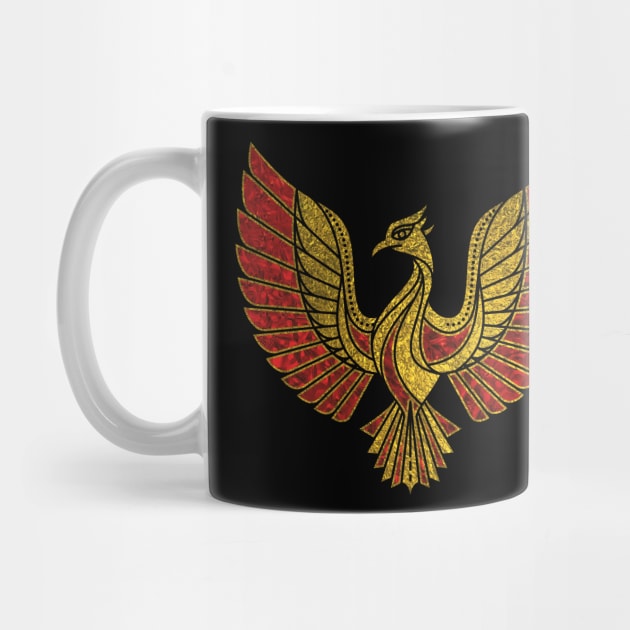 Gold and red Decorated Phoenix bird symbol by Nartissima